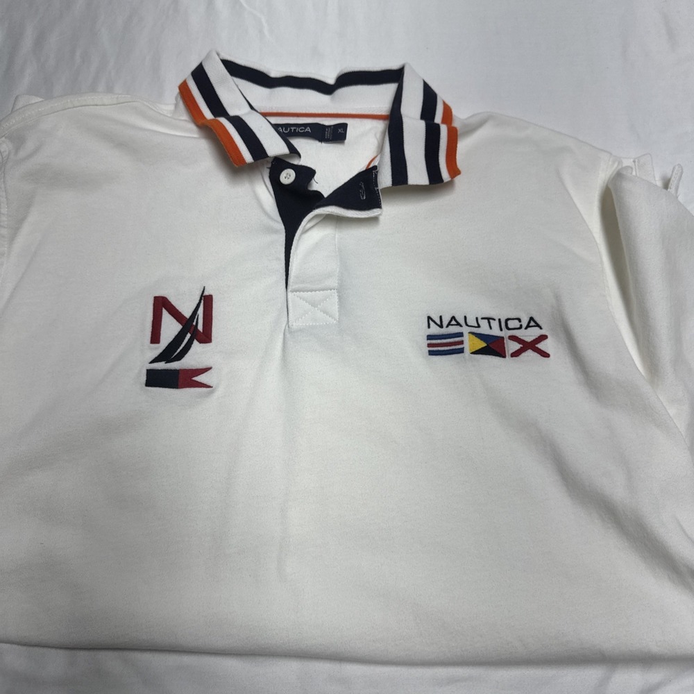 Vintage Nautica White Polo Mens XL 100% Cotton Classic Original Logo